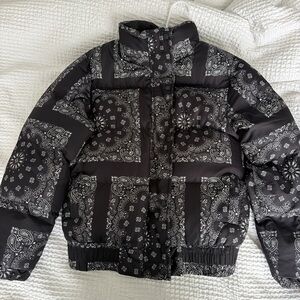 Adika Black and White Paisley Puffer Jacket